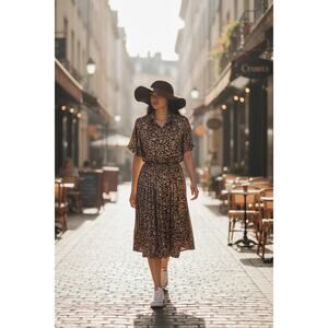 Vintage Willy’s Influence pleated Autumn pattern midi dress